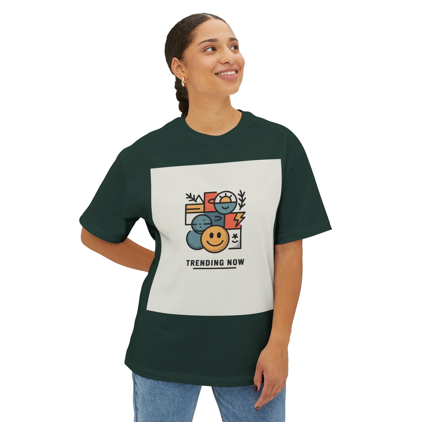 Trendy Smiley Tee, Unisex Oversized Boxy Tee, Casual Wear, Gift for Him/Her, Summer Style, Everyday Comfort