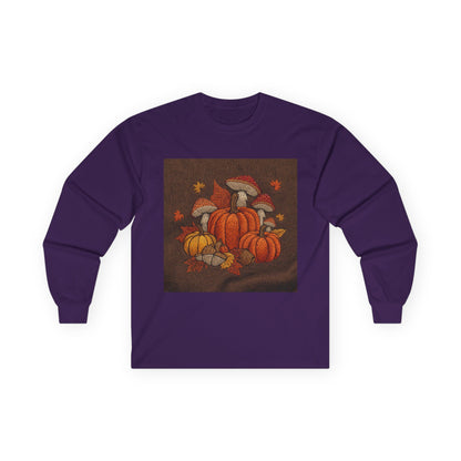 Fall Harvest Long Sleeve Tee, Pumpkin Shirt, Autumn Apparel, Thanksgiving Outfit, Cozy Top for Autumn Days