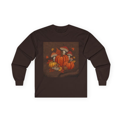Fall Harvest Long Sleeve Tee, Pumpkin Shirt, Autumn Apparel, Thanksgiving Outfit, Cozy Top for Autumn Days