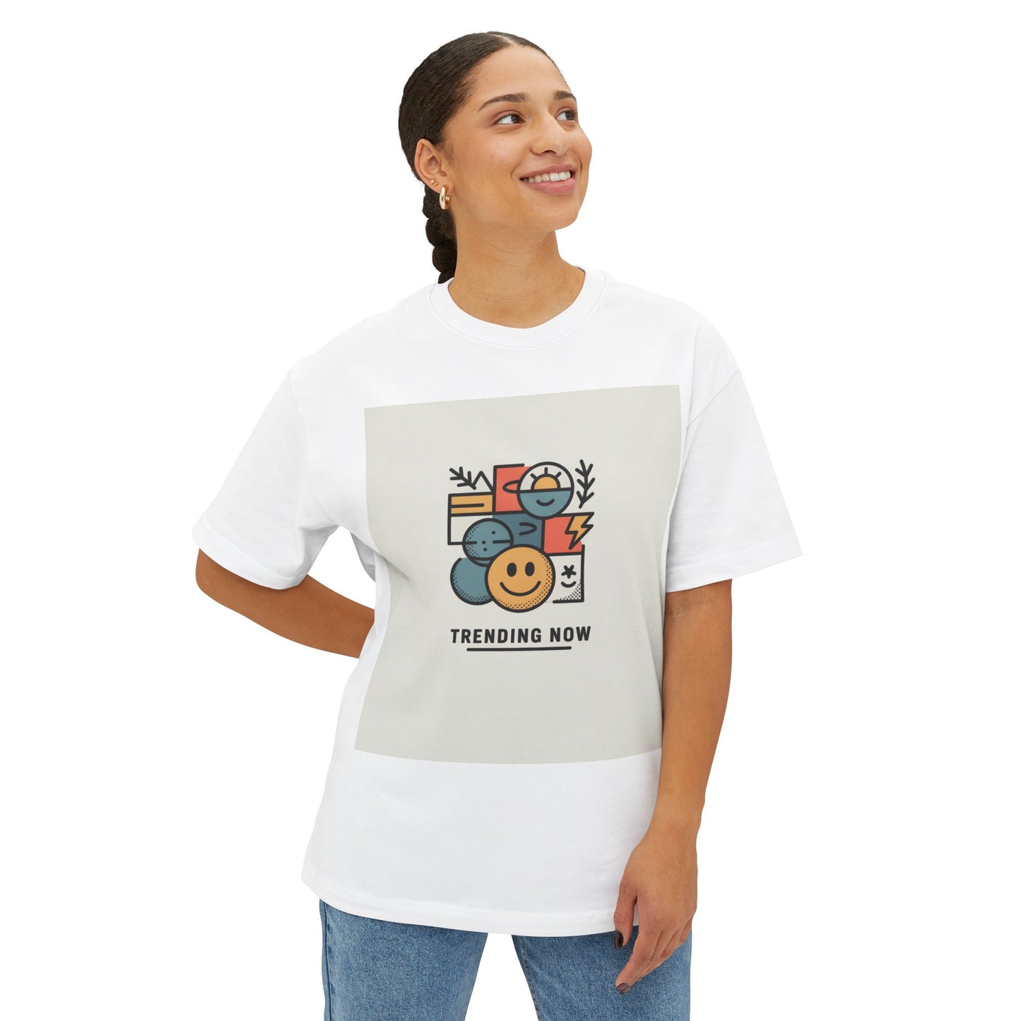 Trendy Smiley Tee, Unisex Oversized Boxy Tee, Casual Wear, Gift for Him/Her, Summer Style, Everyday Comfort